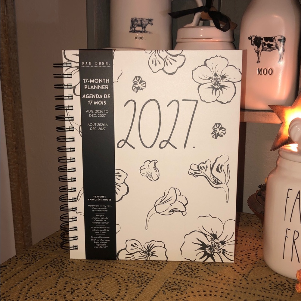 Rae Dunn 2027 Spiral 17 Month Planner August 2026-December 2027 (Flowers)